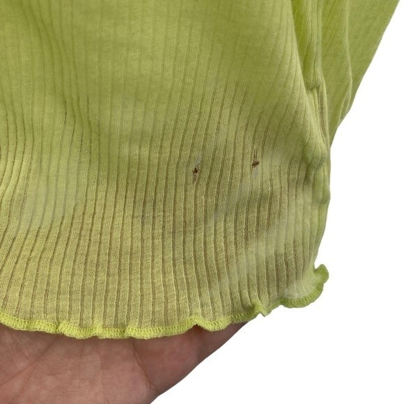 Free People Size L Lime Green Ribbed Tank Lettuce Hem - Picture 3 of 4